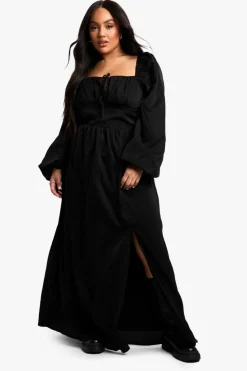 Skater Dresses*boohoo Plus Balloon Sleeve Milkmaid Maxi Dress black