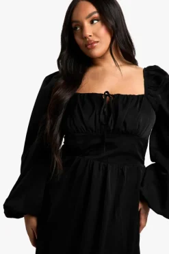 Skater Dresses*boohoo Plus Balloon Sleeve Milkmaid Maxi Dress black