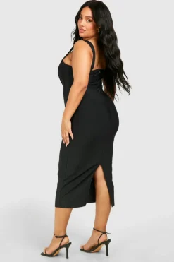 Midi Dresses*boohoo Plus Bandage Hook & Eye Split Midi Dress black