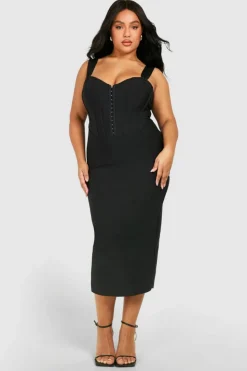 Midi Dresses*boohoo Plus Bandage Hook & Eye Split Midi Dress black