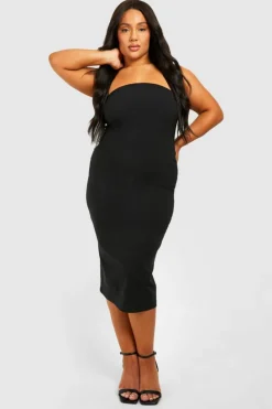 Midi Dresses*boohoo Plus Bandeau Bengaline Midi Dress black