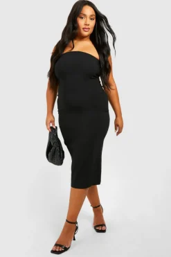 Midi Dresses*boohoo Plus Bandeau Bengaline Midi Dress black