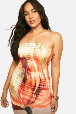 Bodycon Dresses*boohoo Plus Bandeau Floral Printed Slinky Maxi Dress orange