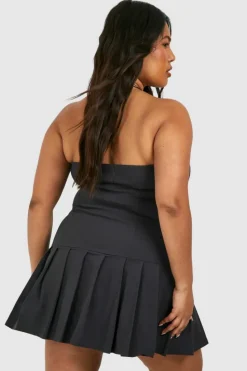 Skater Dresses*boohoo Plus Bandeau Pleated Mini Dress charcoal