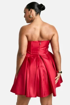 Skater Dresses*boohoo Plus Bandeau Pleated Skater Dress red