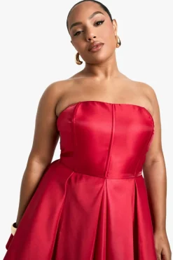 Skater Dresses*boohoo Plus Bandeau Pleated Skater Dress red