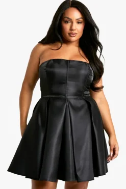 Skater Dresses*boohoo Plus Bandeau Pleated Skater Dress black