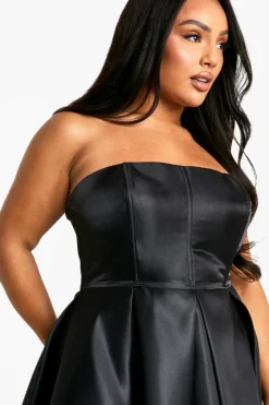 Skater Dresses*boohoo Plus Bandeau Pleated Skater Dress black