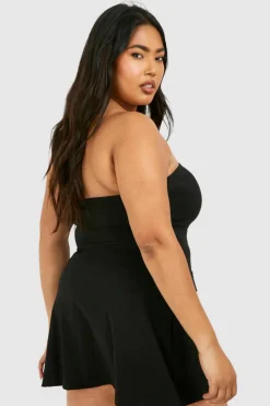 Skater Dresses*boohoo Plus Bandeau Skater Mini Dress black