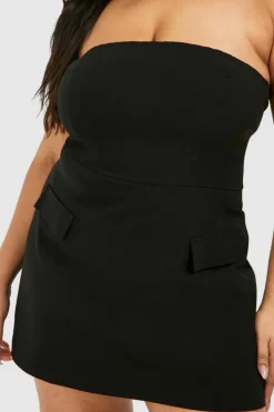 Skater Dresses*boohoo Plus Bandeau Skater Mini Dress black