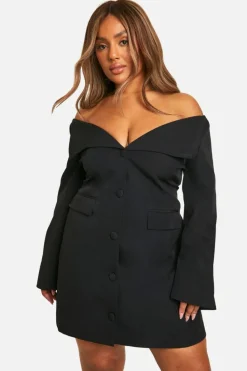 Blazer Dresses*boohoo Plus Bardot Blazer Dress black