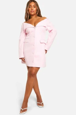 Blazer Dresses*boohoo Plus Bardot Blazer Dress blush