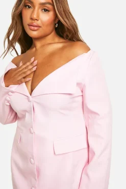 Blazer Dresses*boohoo Plus Bardot Blazer Dress blush