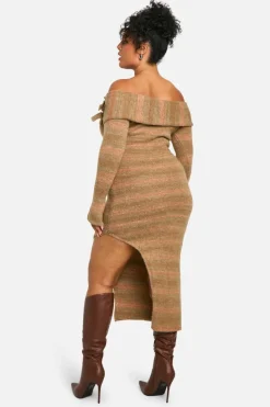Jumper Dresses|Jumper Dresses*boohoo Plus Bardot Buckle Knitted Dress stone