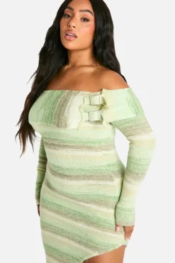 Jumper Dresses|Jumper Dresses*boohoo Plus Bardot Buckle Knitted Dress green