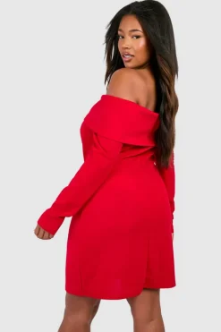 Blazer Dresses*boohoo Plus Bardot Scuba Crepe Blazer Dress red