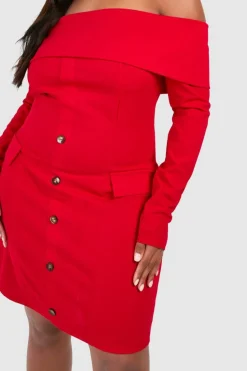 Blazer Dresses*boohoo Plus Bardot Scuba Crepe Blazer Dress red