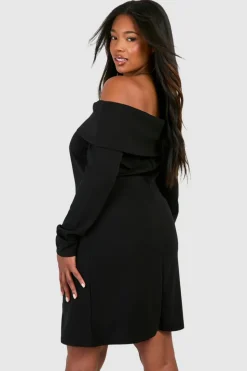 Blazer Dresses*boohoo Plus Bardot Scuba Crepe Blazer Dress black