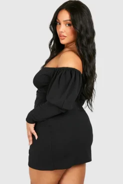 Wrap Dresses*boohoo Plus Bardot Wrap Bodycon Dress black