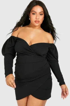 Wrap Dresses*boohoo Plus Bardot Wrap Bodycon Dress black