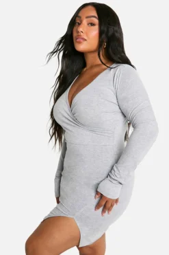 Wrap Dresses*boohoo Plus Basic Jersey Wrap Dress grey marl