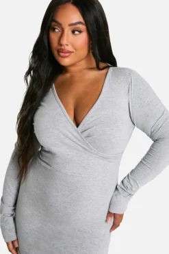 Wrap Dresses*boohoo Plus Basic Jersey Wrap Dress grey marl