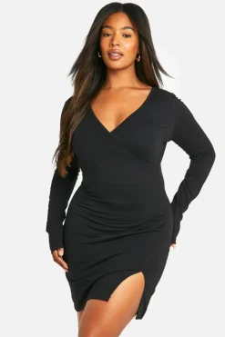 Wrap Dresses*boohoo Plus Basic Jersey Wrap Dress black