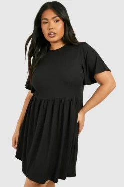 Smock Dresses*boohoo Plus Basic Rib Smock Dress black