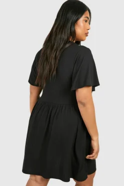 Smock Dresses*boohoo Plus Basic Rib Smock Dress black