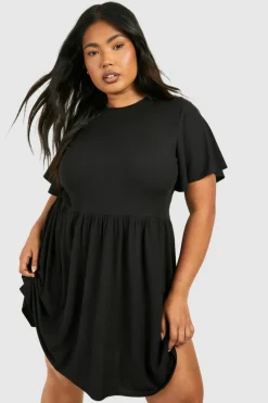 Smock Dresses*boohoo Plus Basic Rib Smock Dress black