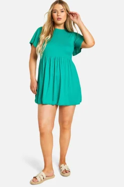 Smock Dresses*boohoo Plus Basic Rib Smock Dress green