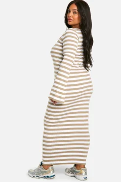 Bodycon Dresses*boohoo Plus Basic Rib Stripe Square Neck Maxi neutral