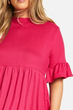 Smock Dresses*boohoo Plus Basic Ruffle Sleeve Rib Smock Dress hot pink