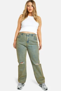 Up To 80% Off Winter Warmers|Denim*boohoo Plus Basics High Waisted Straight Leg Ripped Knee Jeans sand