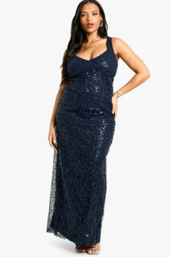 Maxi Dresses*boohoo Plus Beaded Sequin Plunge Maxi Dress navy