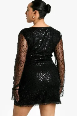 Wrap Dresses*boohoo Plus Beaded Sequin Wrap Dress black