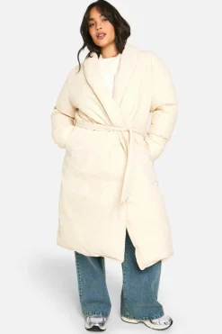 Up To 80% Off Winter Warmers|Puffer Jackets*boohoo Plus Belted Duvet Puffer Coat cream