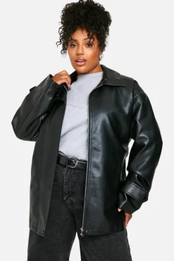 Up To 80% Off Winter Warmers|Trench Coats*boohoo Plus Belted Faux Leather Trench Coat black
