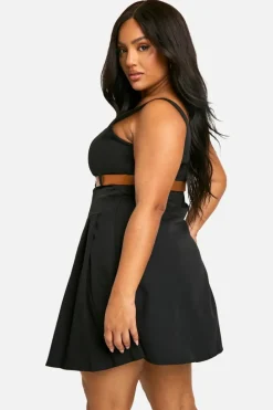 Skater Dresses*boohoo Plus Belted Square Neck Buckle Mini Dress black