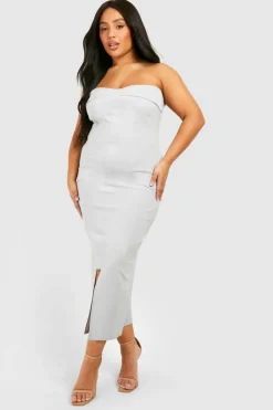 Bodycon Dresses*boohoo Plus Bengaline Bandeau Utility Midaxi Dress ice grey