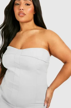 Bodycon Dresses*boohoo Plus Bengaline Bandeau Utility Midaxi Dress ice grey
