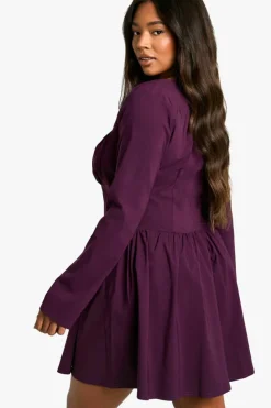 Skater Dresses|Mini Dresses*boohoo Plus Bengaline Corset Long Sleeve Skater Dress plum