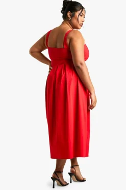 Skater Dresses*boohoo Plus Bengaline Corset Skater Midaxi Dress red