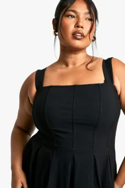 Skater Dresses*boohoo Plus Bengaline Corset Skater Midaxi Dress black