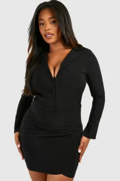 Wrap Dresses*boohoo Plus Bengaline Hook And Eye Wrap Dress black