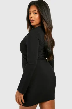 Wrap Dresses*boohoo Plus Bengaline Hook And Eye Wrap Dress black