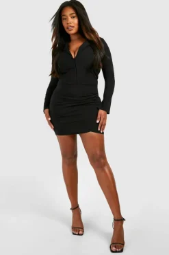 Wrap Dresses*boohoo Plus Bengaline Hook And Eye Wrap Dress black