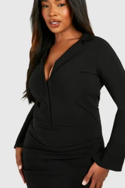 Wrap Dresses*boohoo Plus Bengaline Hook And Eye Wrap Dress black