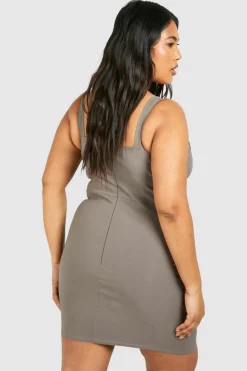 Bodycon Dresses*boohoo Plus Bengaline Lace Up Bodycon Dress taupe