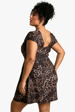 Skater Dresses*boohoo Plus Bengaline Cap Sleeve Skater Dress leopard